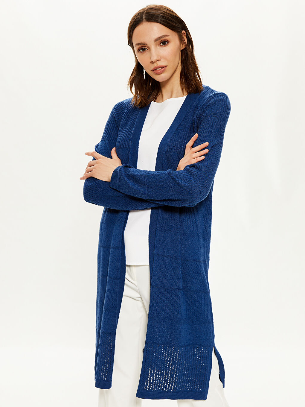 İndigo Uzun Kollu Kadın Hırka