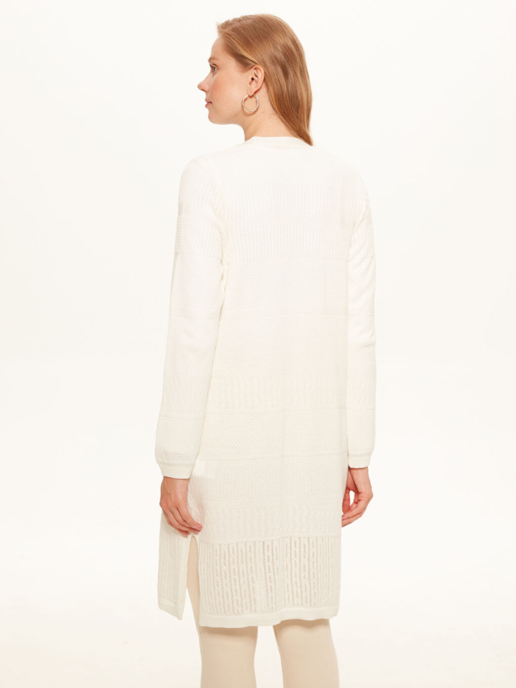 Ekru Uzun Kollu Kadın Hırka-2