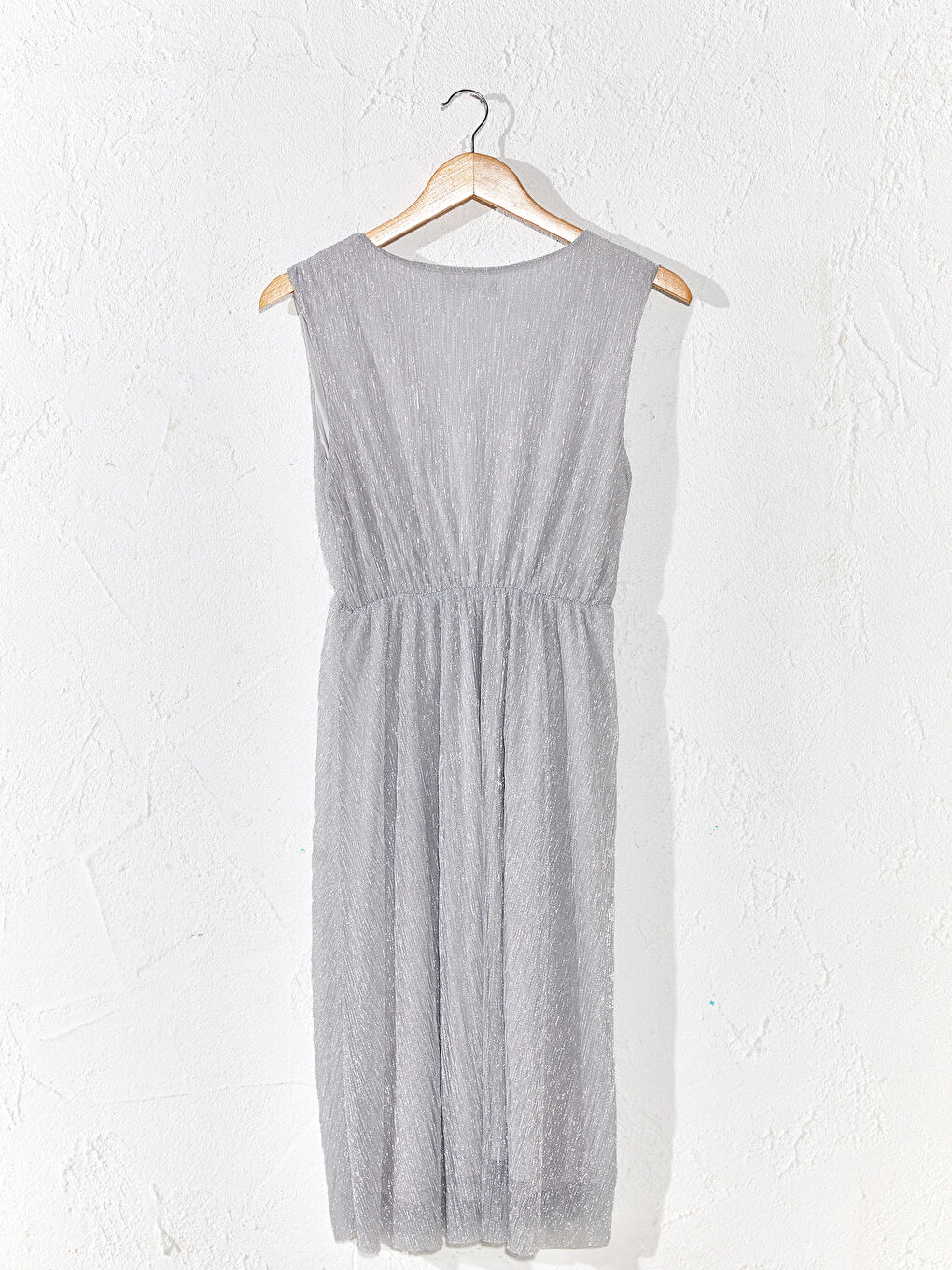 Gri Işıltılı Kruvaze Yaka Hamile Elbise-1