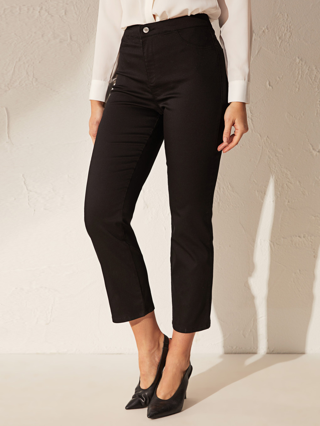 Siyah Standart Fit Gabardin Kadın Pantolon-2
