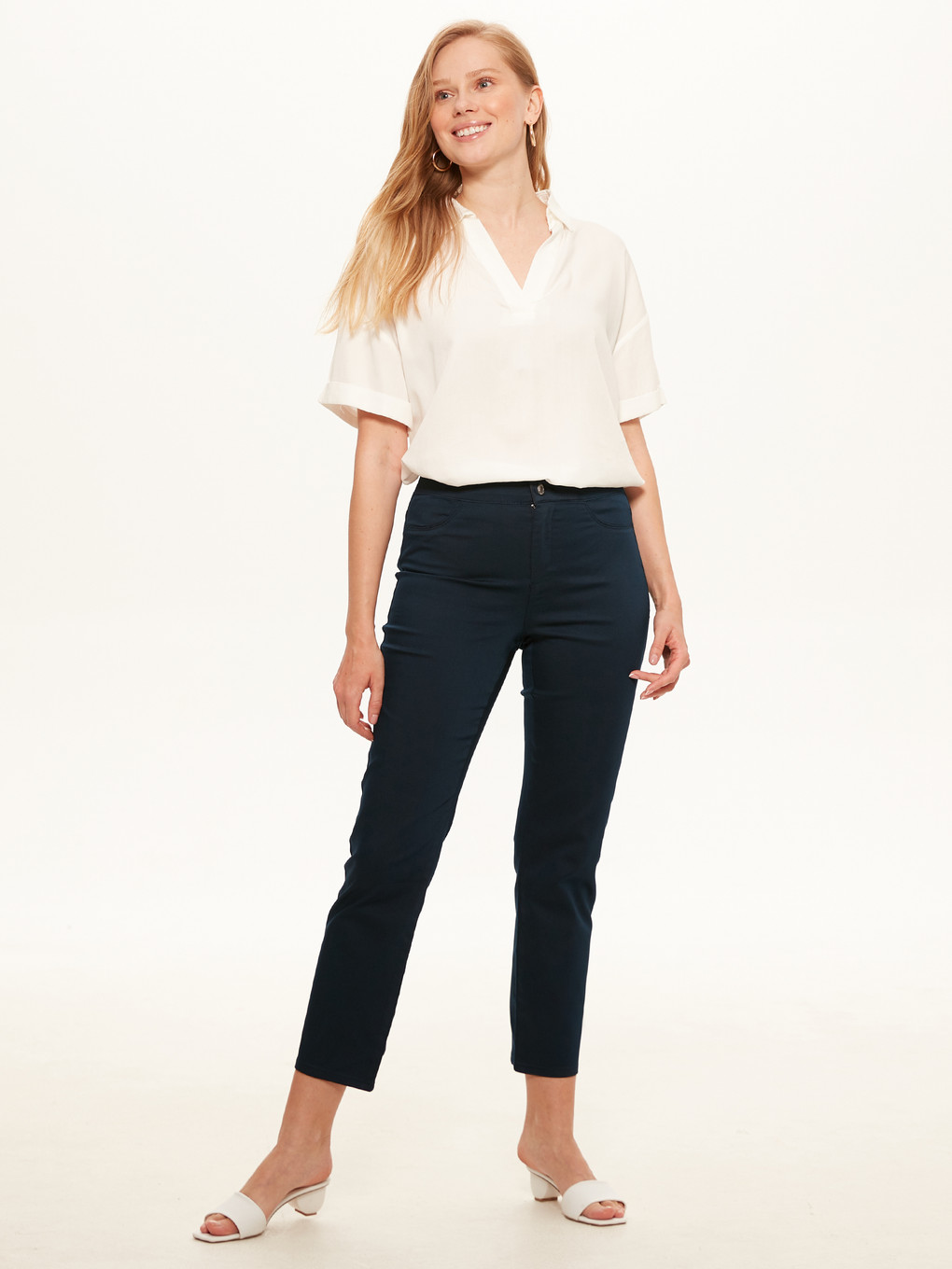 Lacivert Standart Fit Gabardin Kadın Pantolon