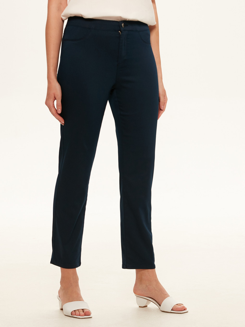 Lacivert Standart Fit Gabardin Kadın Pantolon-2