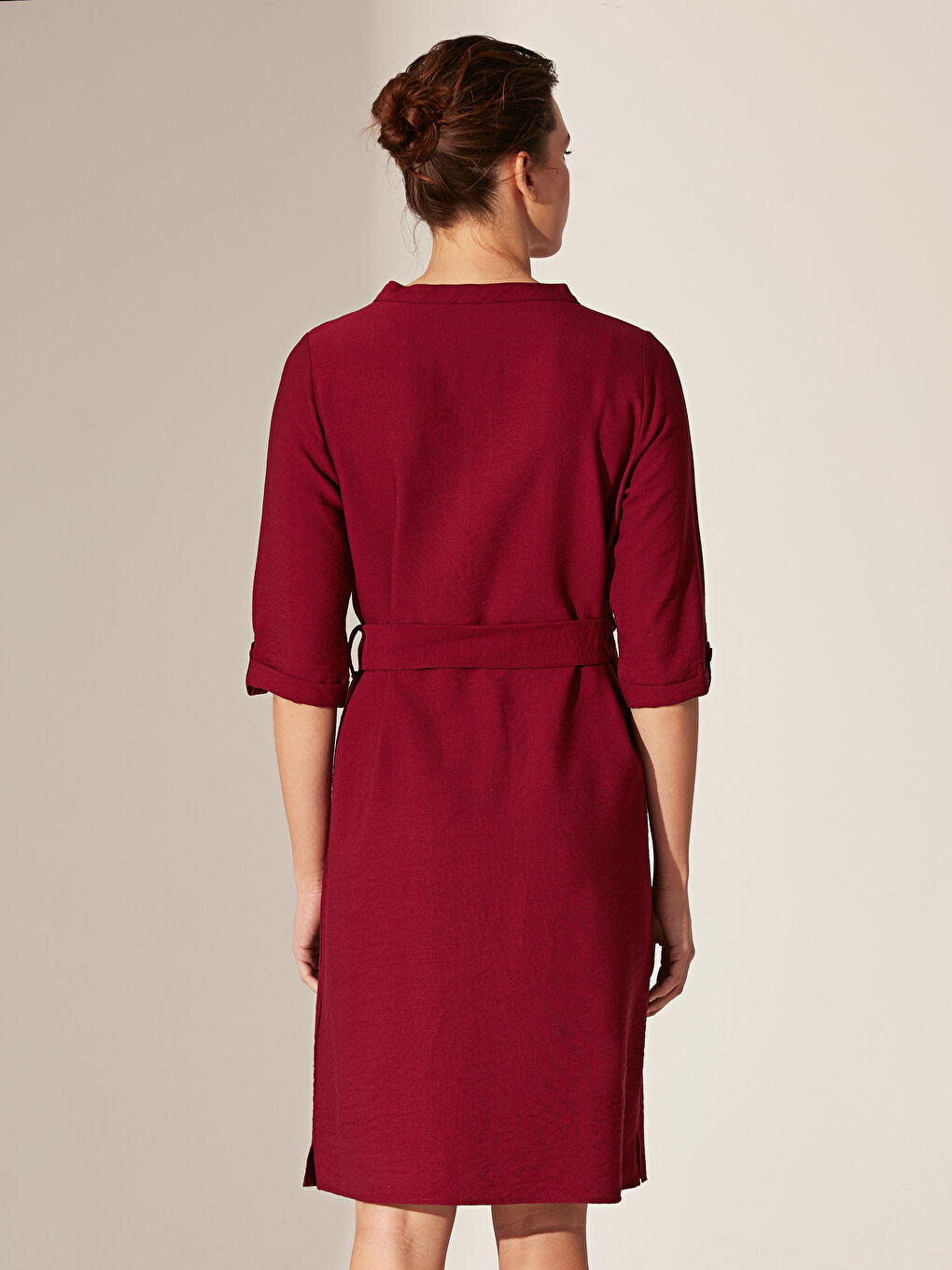 Bordo Kemerli Kadın Elbise-7