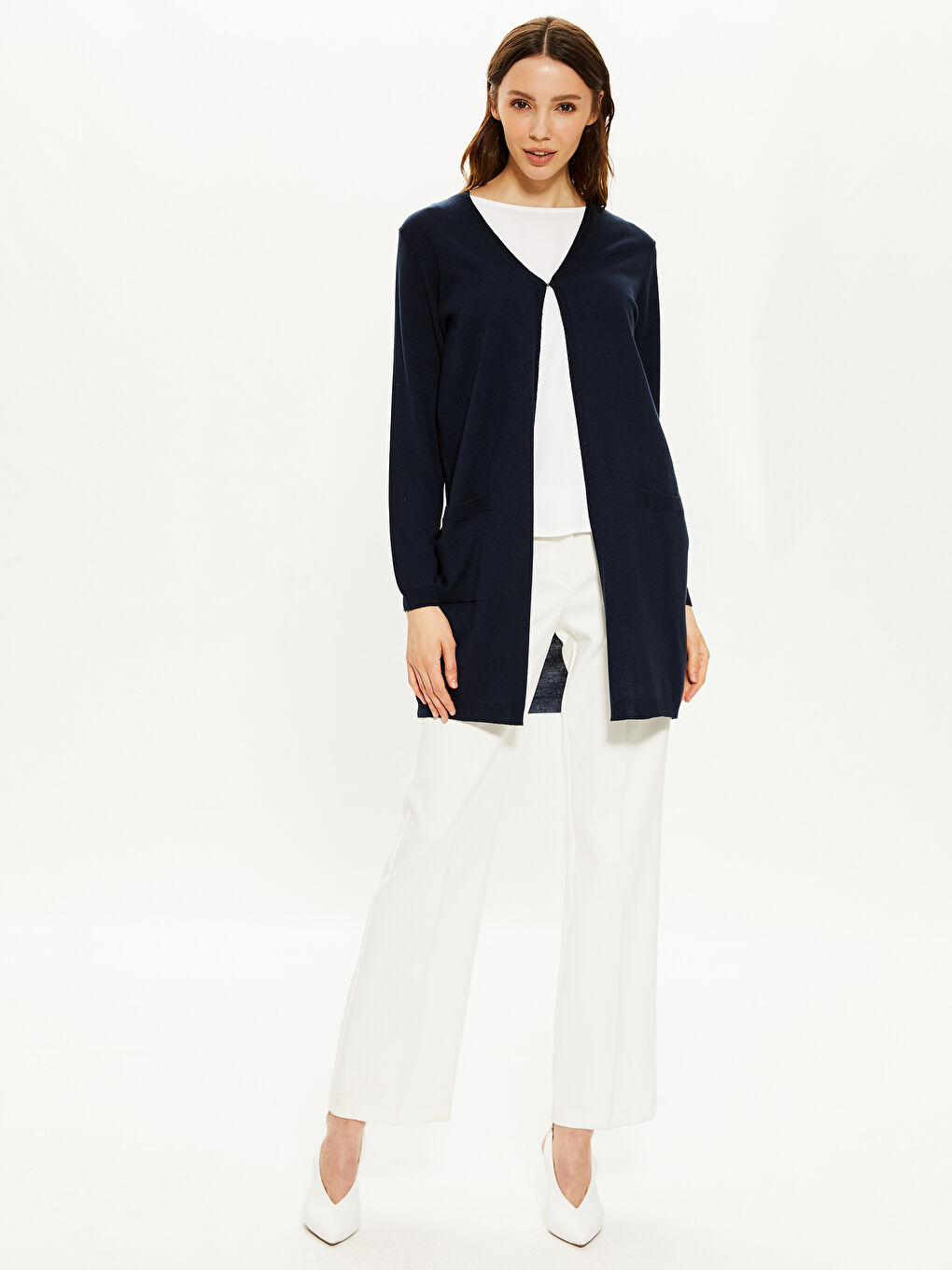 كارديجان كم طويل مستقيم رفيع للسيدات-1