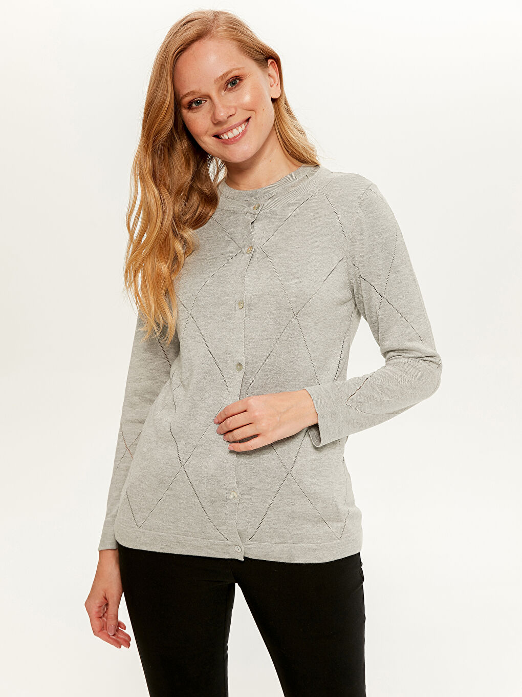 Gri Bisiklet Yaka Uzun Kollu Kadın Hırka