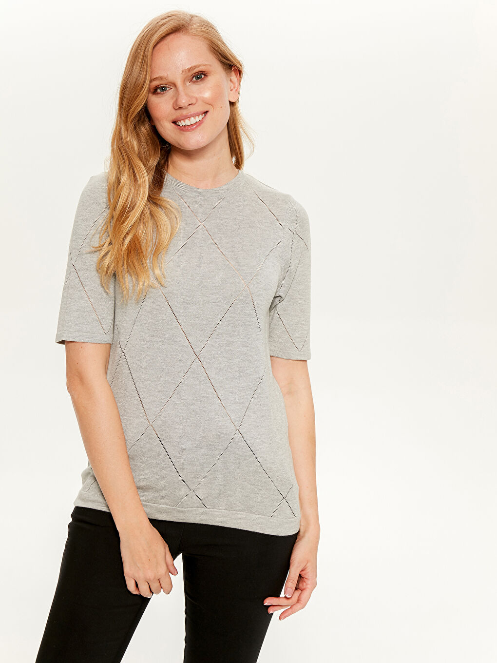 Gri Bisiklet Yaka Uzun Kollu Kadın Hırka-2