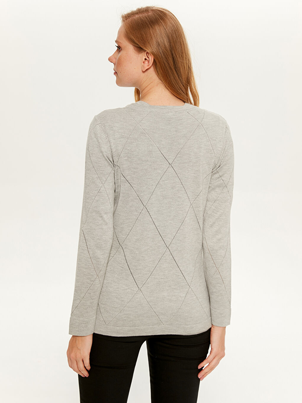 Gri Bisiklet Yaka Uzun Kollu Kadın Hırka-3