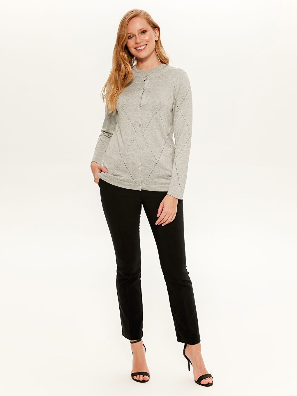 Gri Bisiklet Yaka Uzun Kollu Kadın Hırka-4