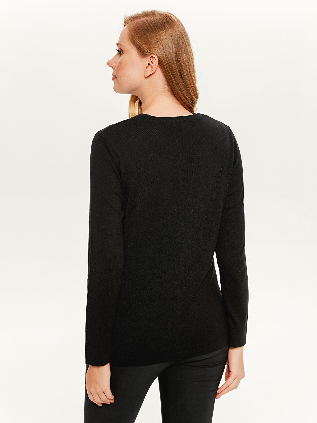 كارديجان كم طويل بياقة دائرية للسيدات-2