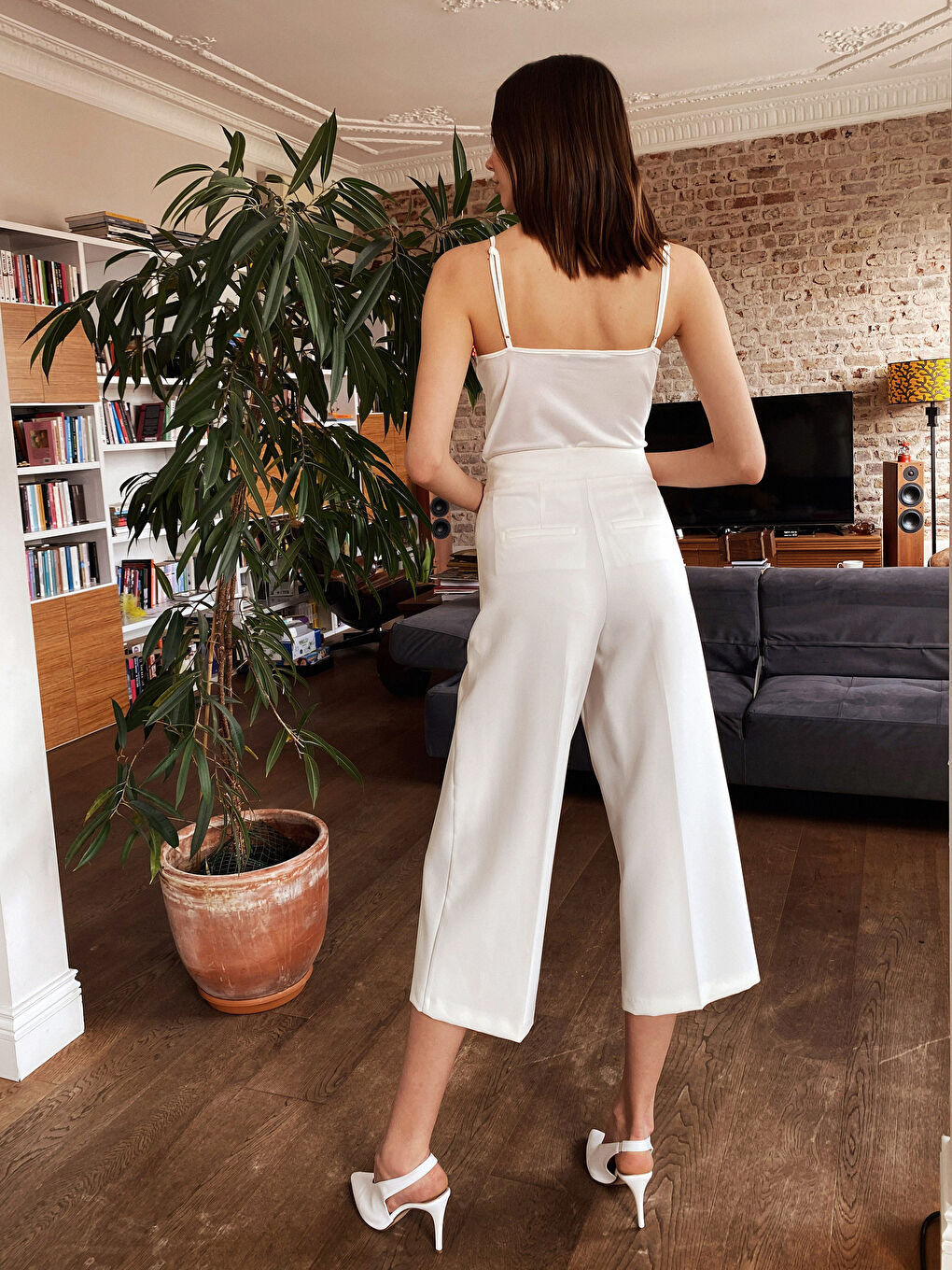 رقبة على شكل حرف U قطن ممشط للسيدات حمالات مرنة سينجلت-1