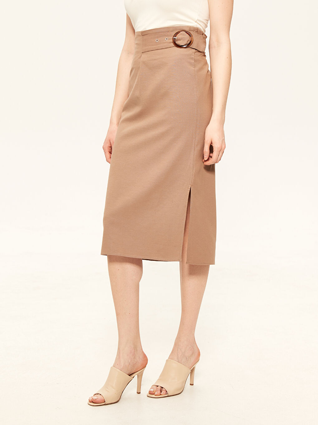 Women's Elasticated Waist Plain Pencil Skirt-2