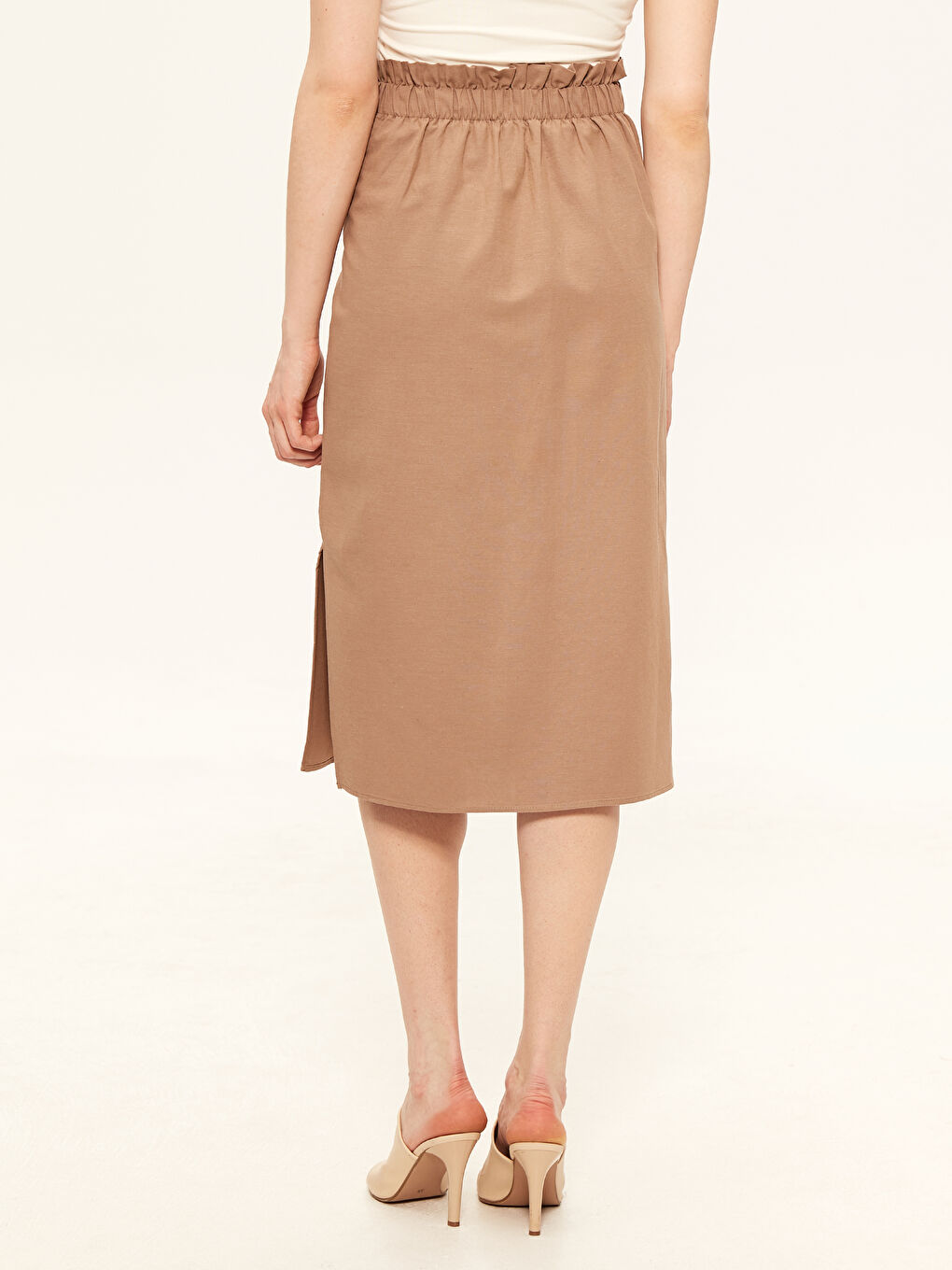 Women's Elasticated Waist Plain Pencil Skirt-3