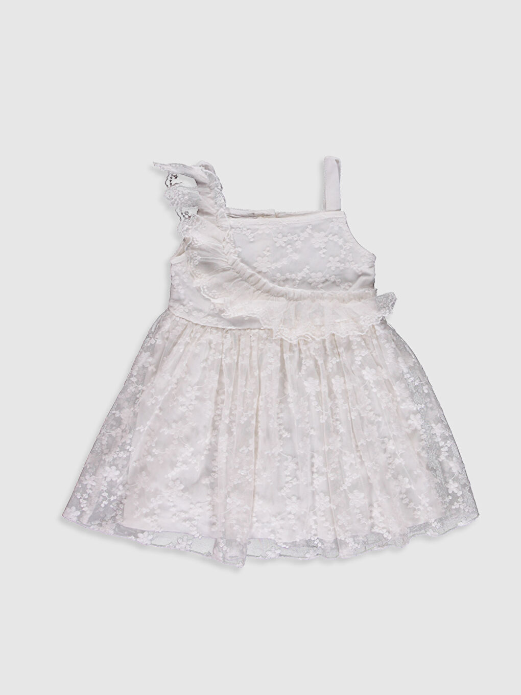 LCW baby Kare Yaka Fırfır Detaylı Desenli Kız Bebek Gelinlik -0SR437Z1-EEW