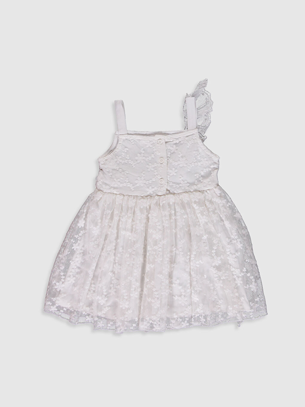 LCW baby Kare Yaka Fırfır Detaylı Desenli Kız Bebek Gelinlik -0SR437Z1-EEW