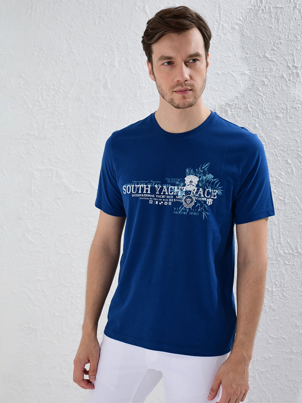 Футболка з круглим вирізом горловини, з принтом, з чесаної бавовни