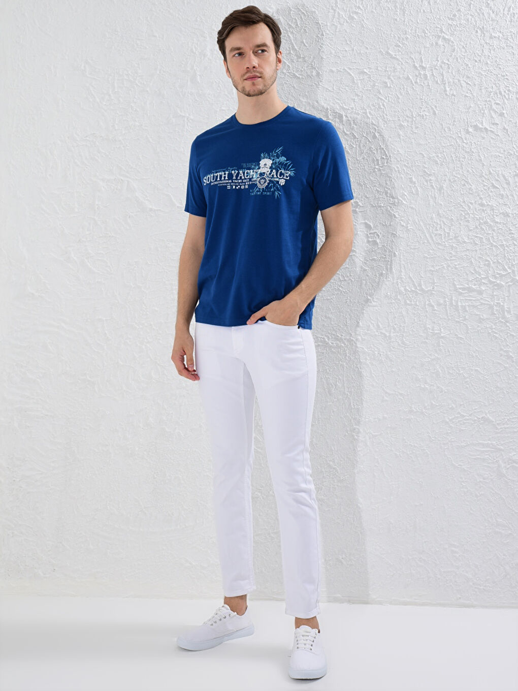 Футболка з круглим вирізом горловини, з принтом, з чесаної бавовни-1