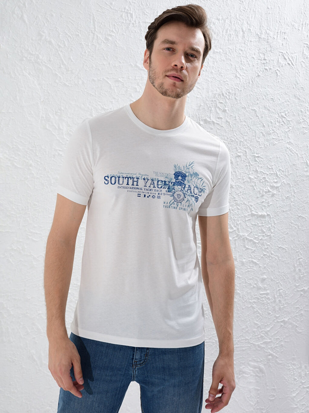 Футболка из чесаного хлопка с круглым вырезом и принтом