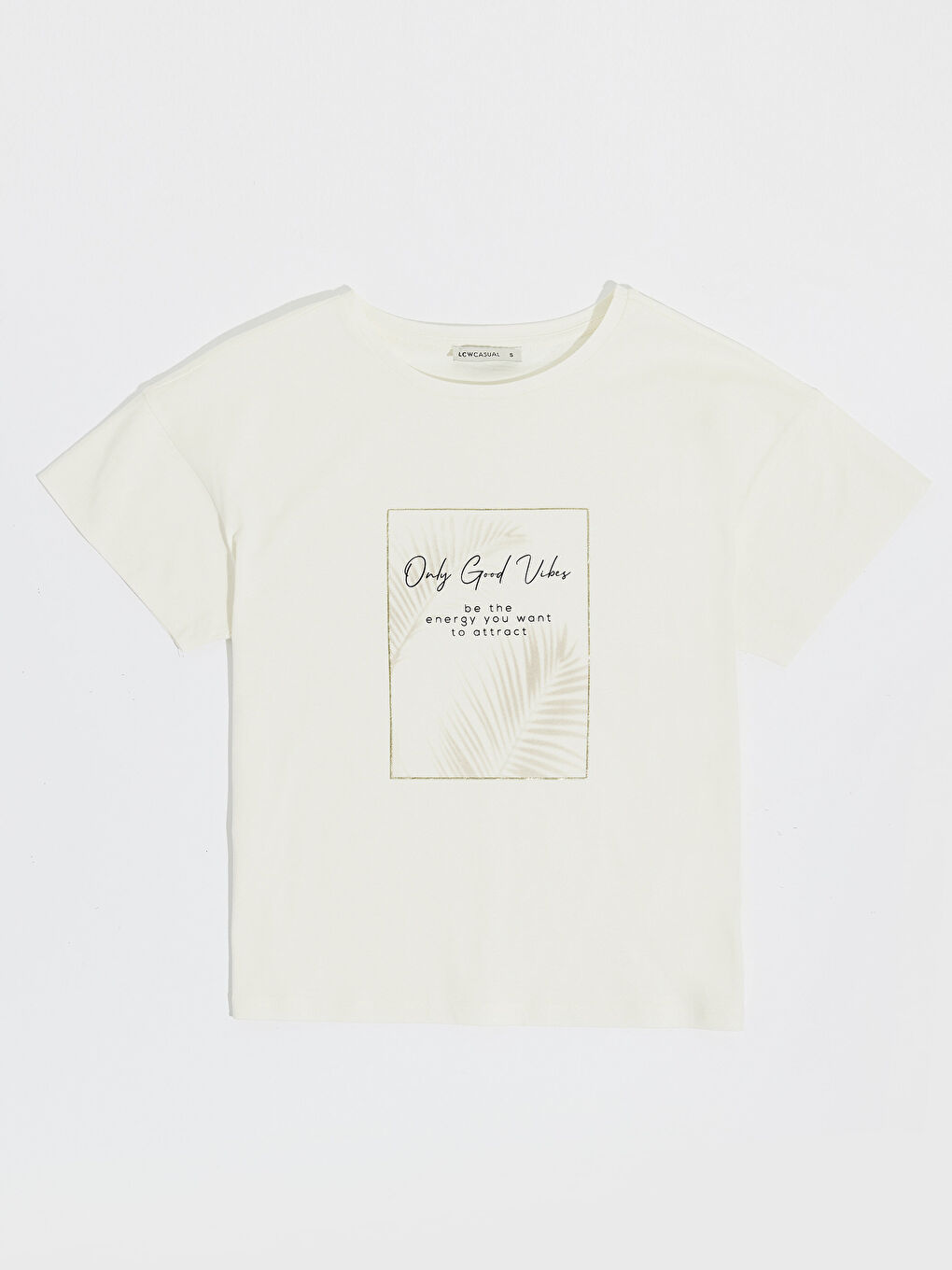 Ekru Bisiklet Yaka Kısa Kollu Kadın Tişört