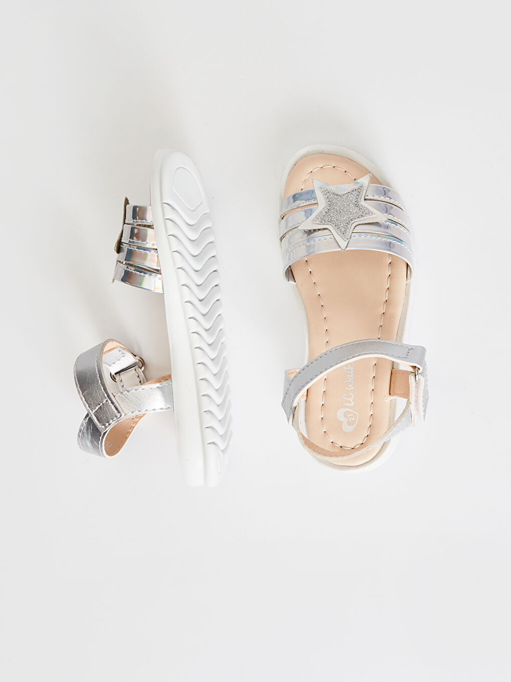 Gri Kız Çocuk Yıldız Detaylı Parlak Sandalet-4