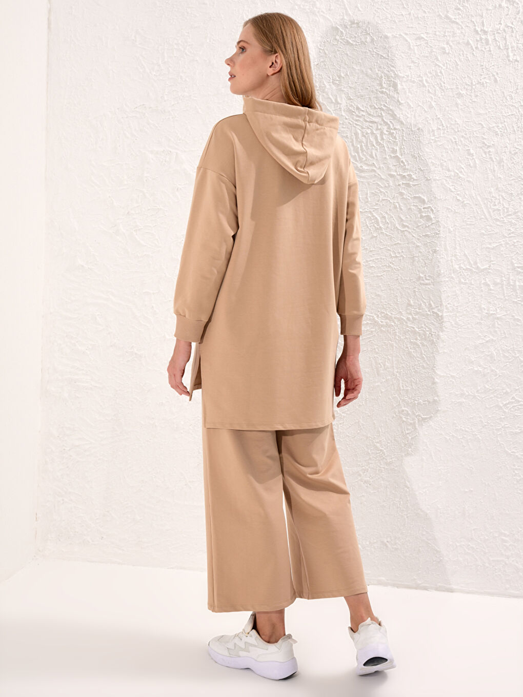 Bej Kapüşonlu Salaş Sweatshirt-3