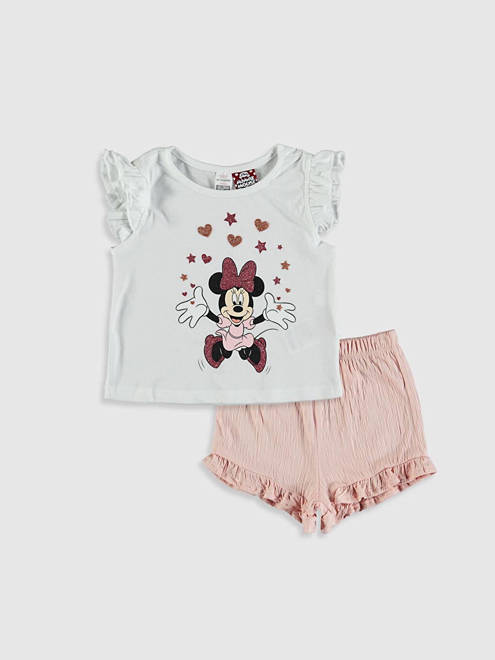 Beyaz Minnie Mouse Lisanslı Kız Bebek Şort ve Tişört