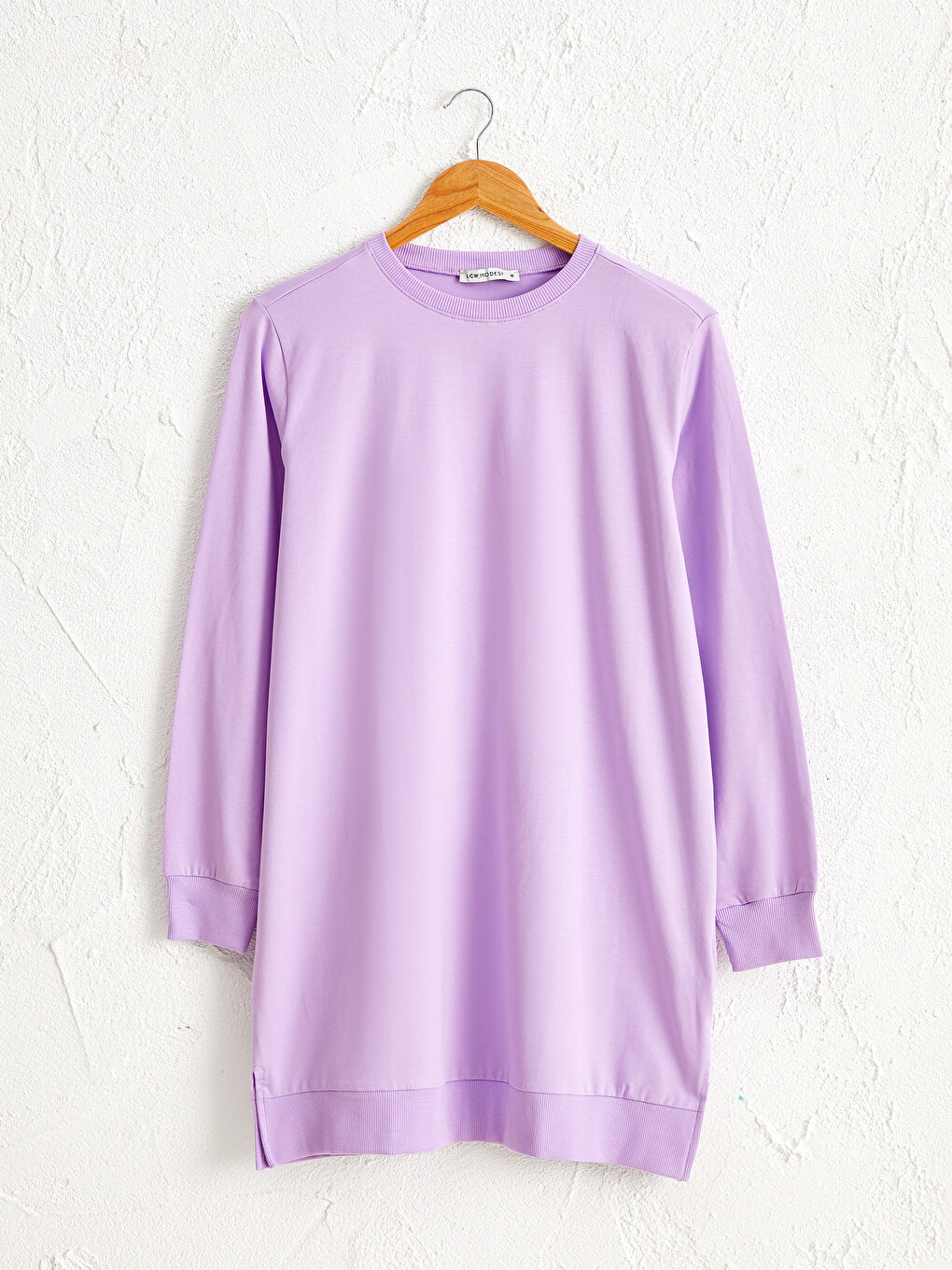 Lila Bisiklet Yaka Standart Fit Uzun Kollu Penye Kadın Düz Salaş Sweatshirt