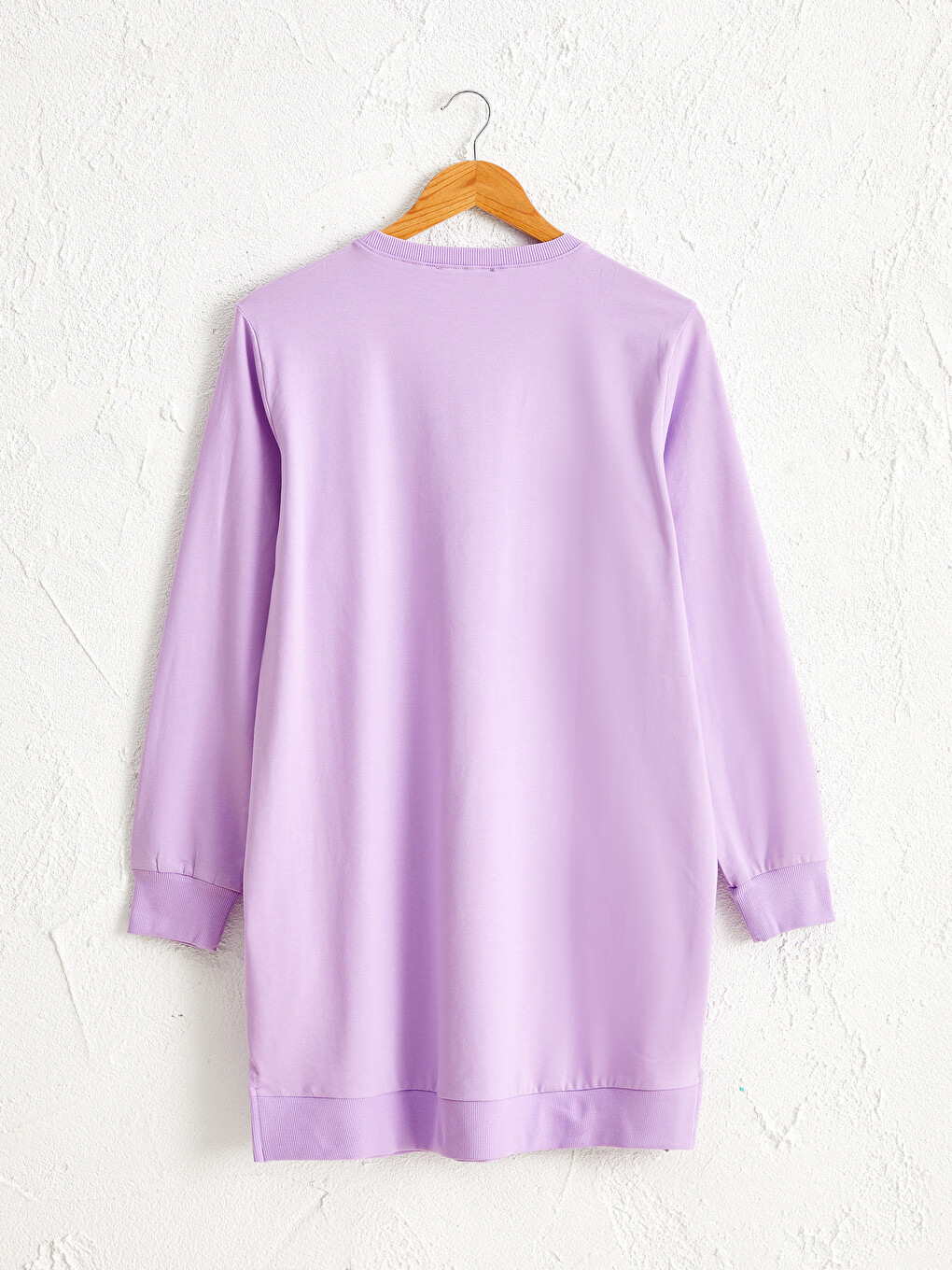 Lila Bisiklet Yaka Standart Fit Uzun Kollu Penye Kadın Düz Salaş Sweatshirt-1