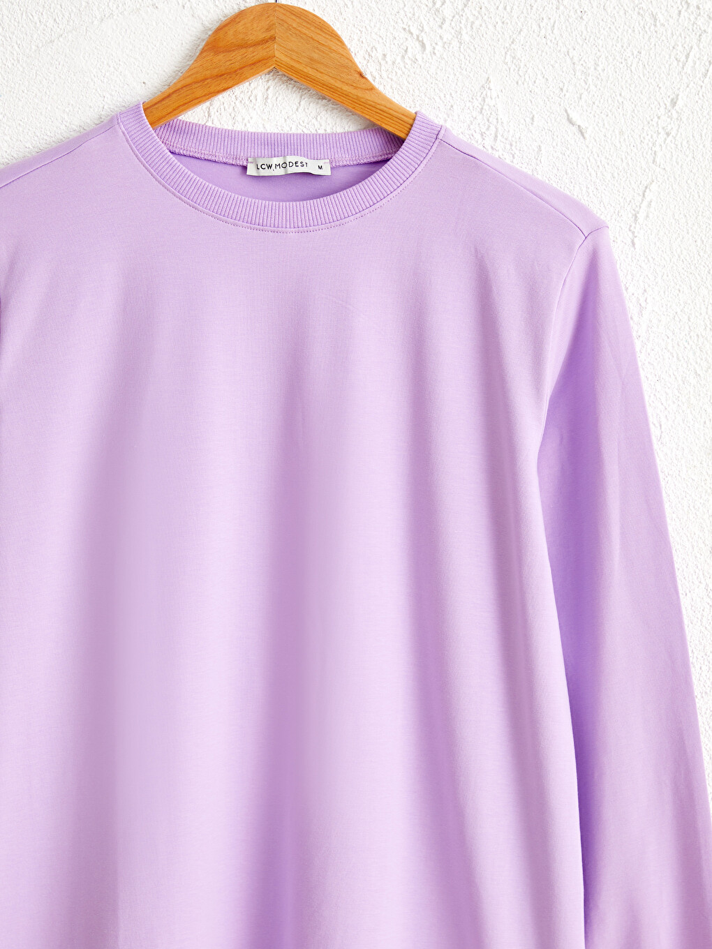 Lila Bisiklet Yaka Standart Fit Uzun Kollu Penye Kadın Düz Salaş Sweatshirt-2