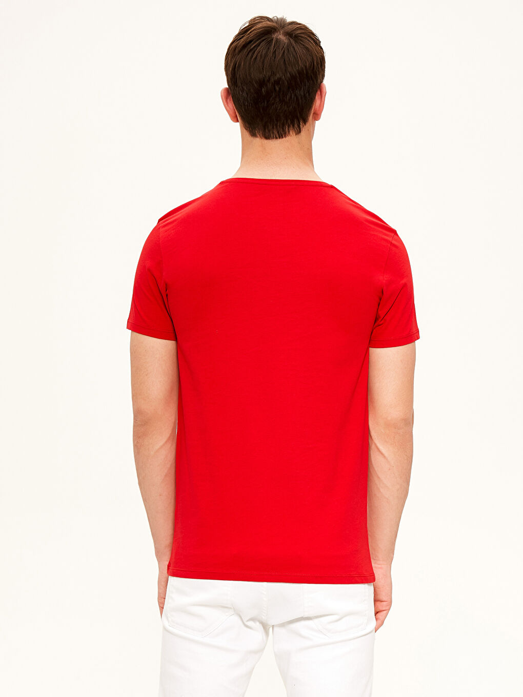 Kırmızı Bisiklet Yaka Baskılı Penye Tişört-2