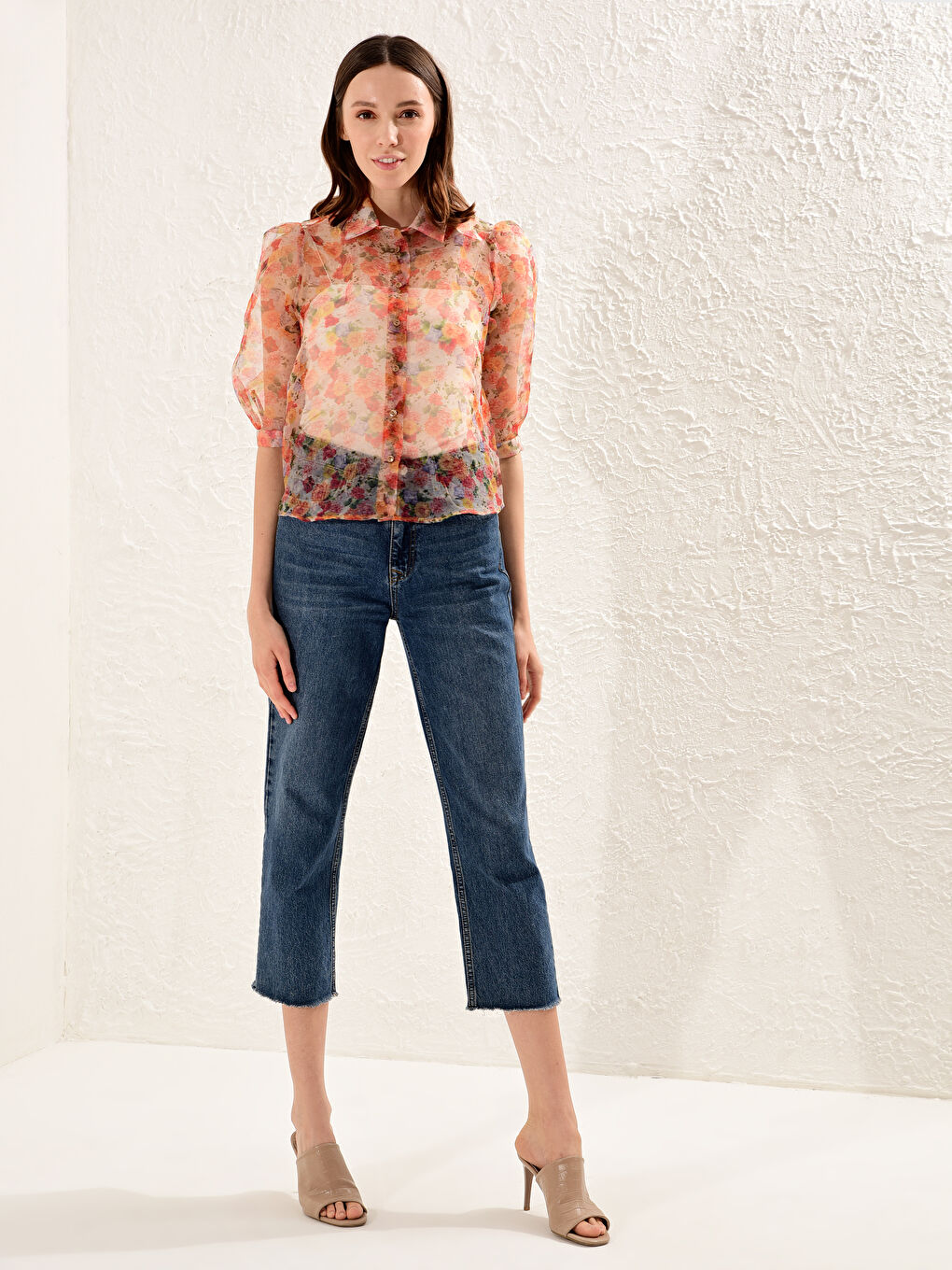 Collared Neck Short Sleeve Women's Shirt-1