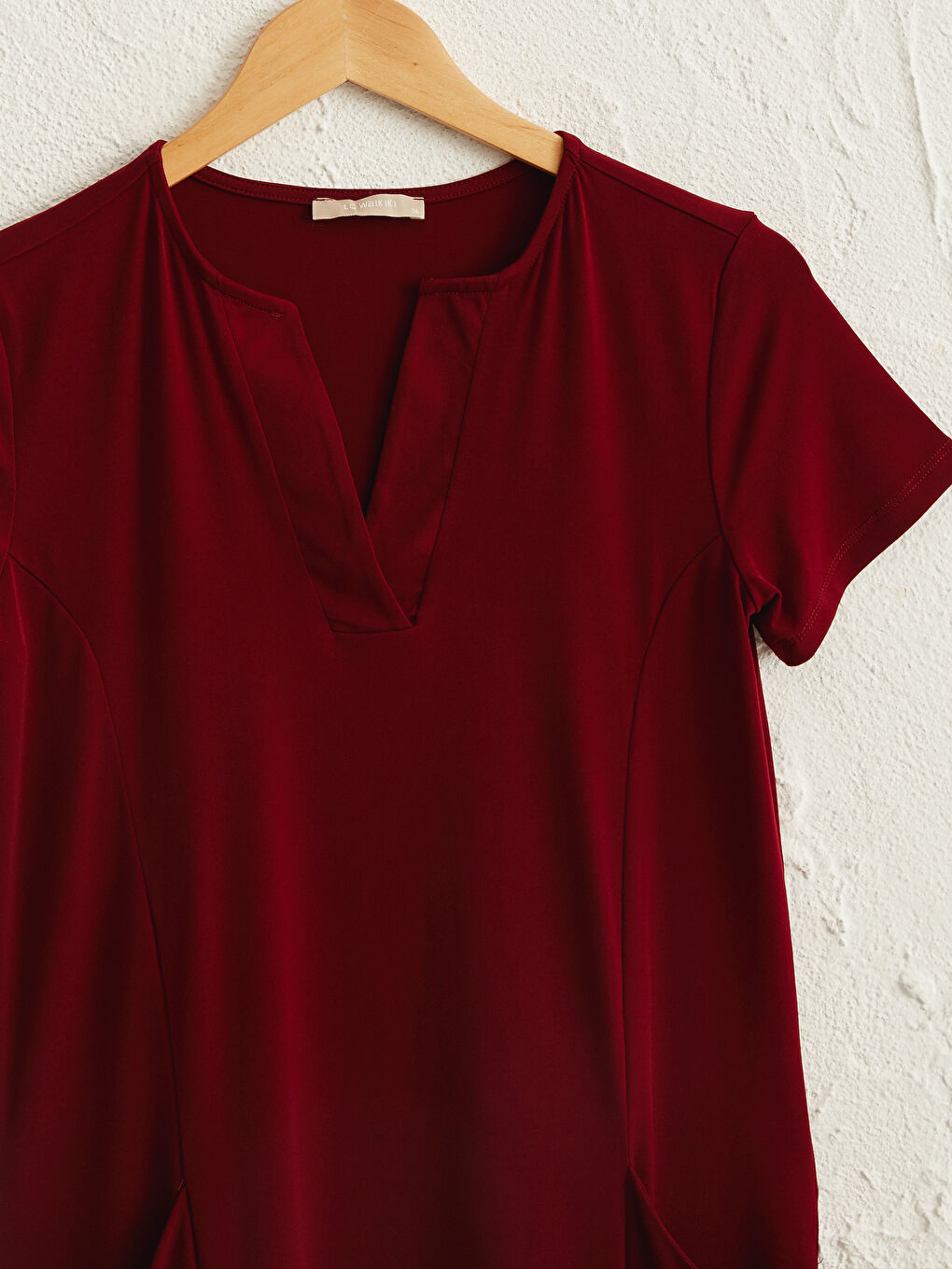 Kırmızı V Yaka Kısa Kollu Kadın Elbise-5