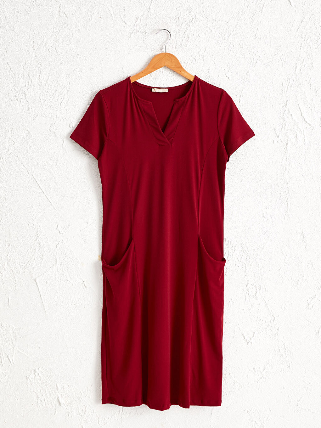 Kırmızı V Yaka Kısa Kollu Kadın Elbise-1