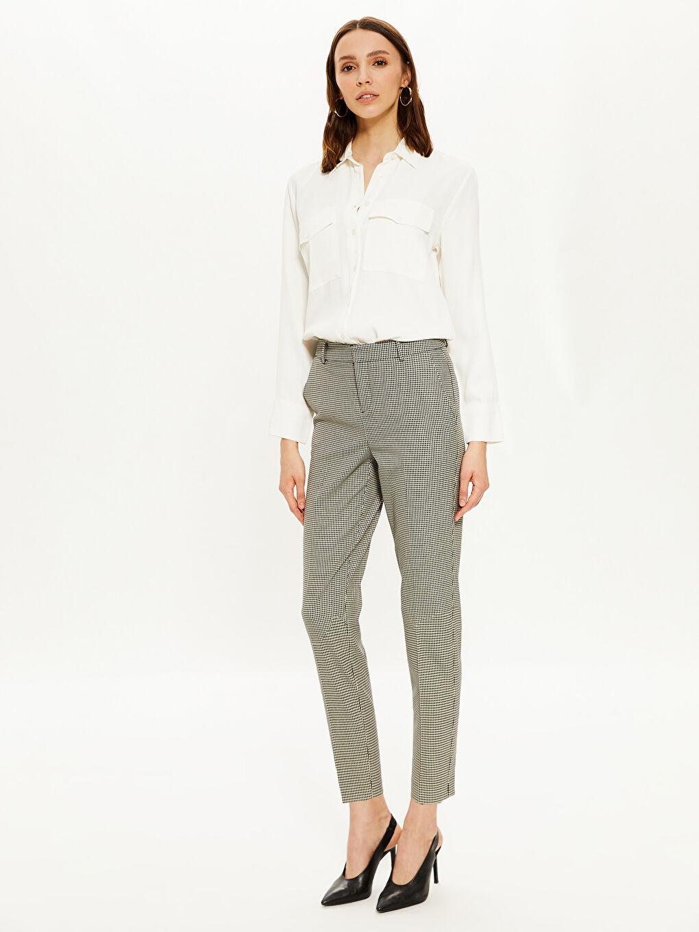 Siyah Dar Fit Gabardin Kadın Pantolon-1