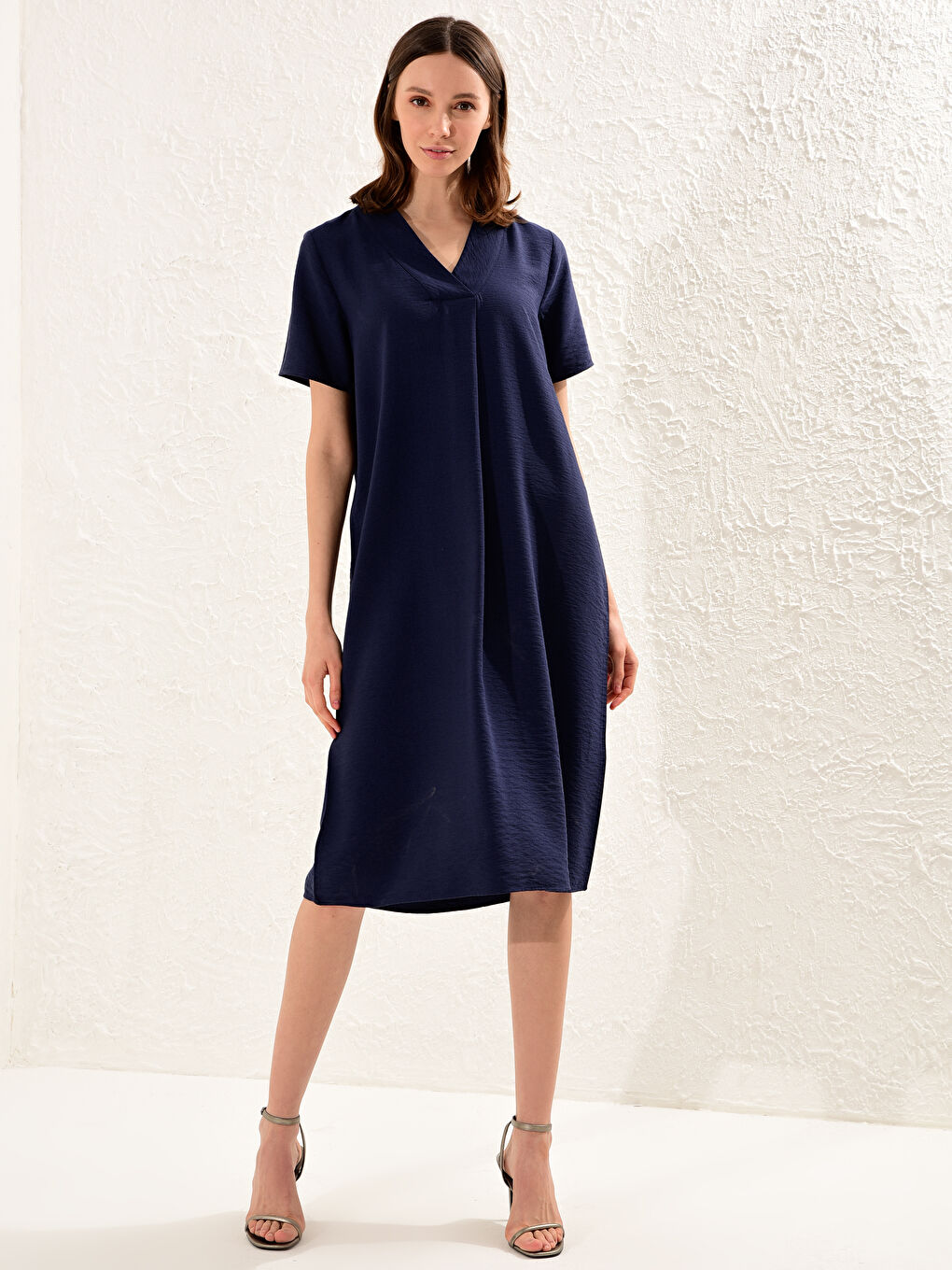 Lacivert Kısa Kollu Kadın Elbise