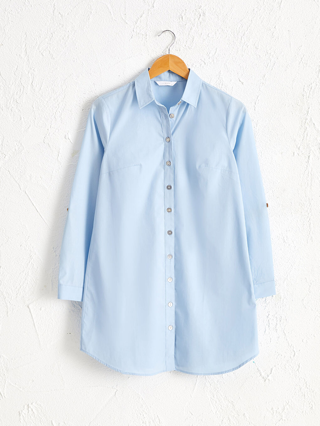 Mavi Düz Poplin Kadın Gömlek Tunik