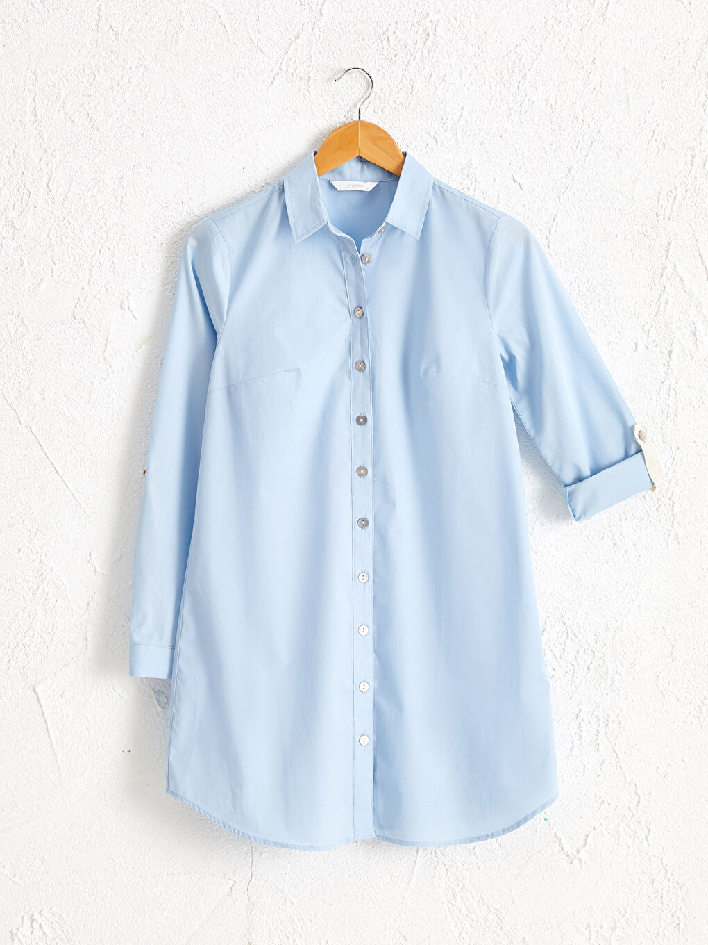 Mavi Düz Poplin Kadın Gömlek Tunik-1