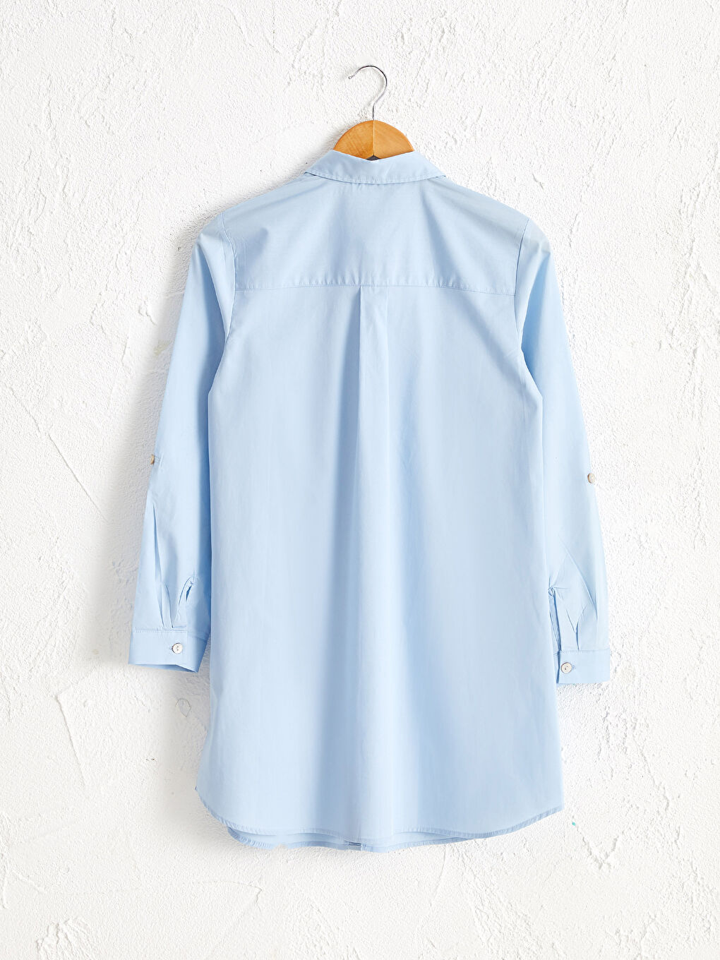 Mavi Düz Poplin Kadın Gömlek Tunik-2