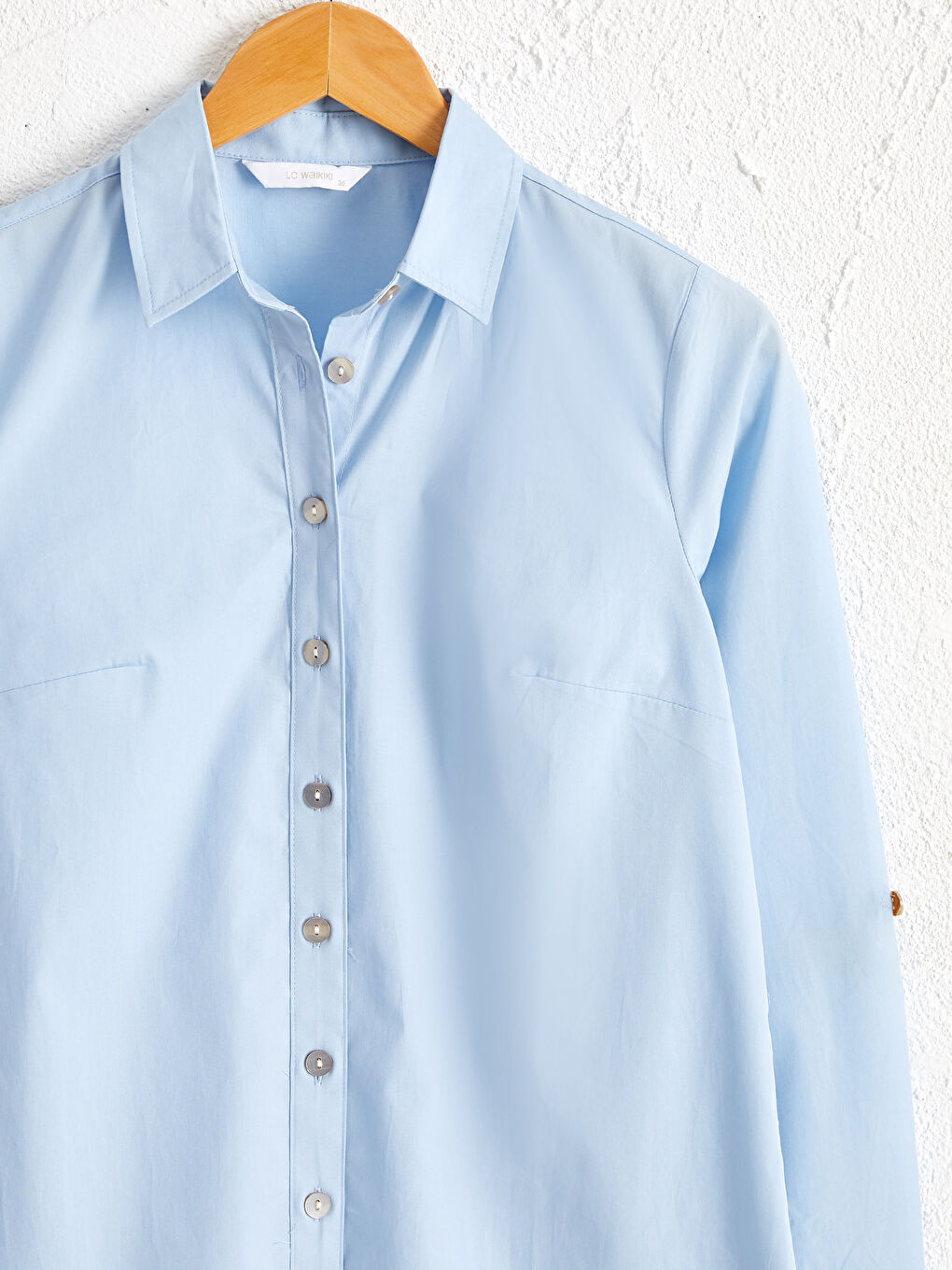 Mavi Düz Poplin Kadın Gömlek Tunik-3