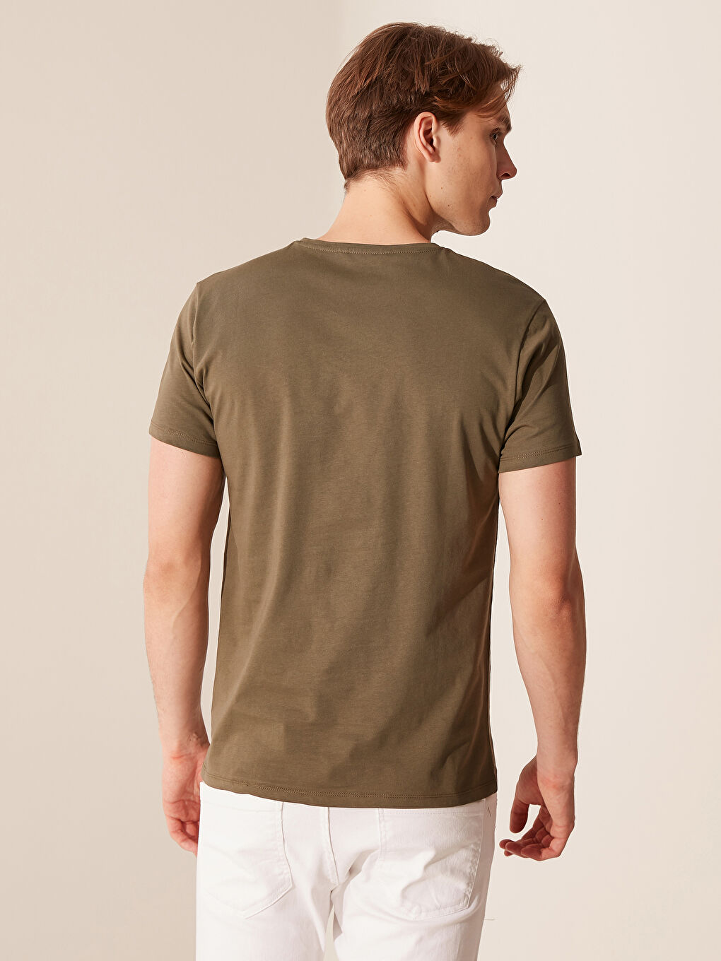 Haki Bisiklet Yaka Penye Erkek Tişört-2