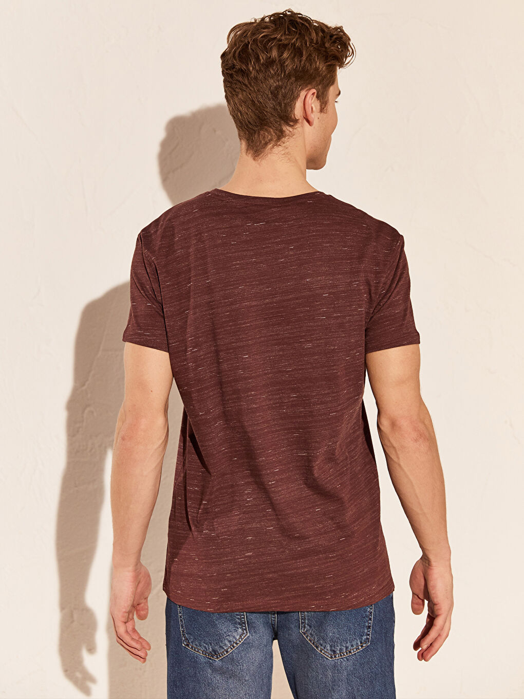 Bordo Bisiklet Yaka Penye Erkek Tişört-2