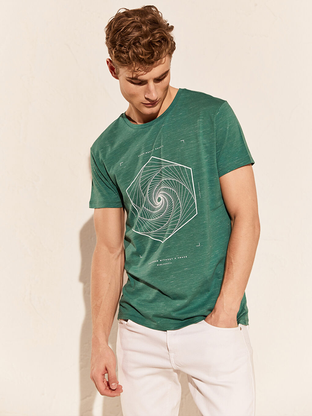 Yeşil Bisiklet Yaka Penye Erkek Tişört-2