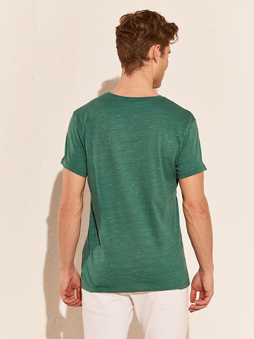 Yeşil Bisiklet Yaka Penye Erkek Tişört-3