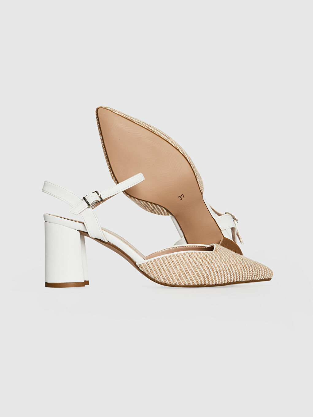 Bej Kadın Sivri Burun Topuklu Ayakkabı-2