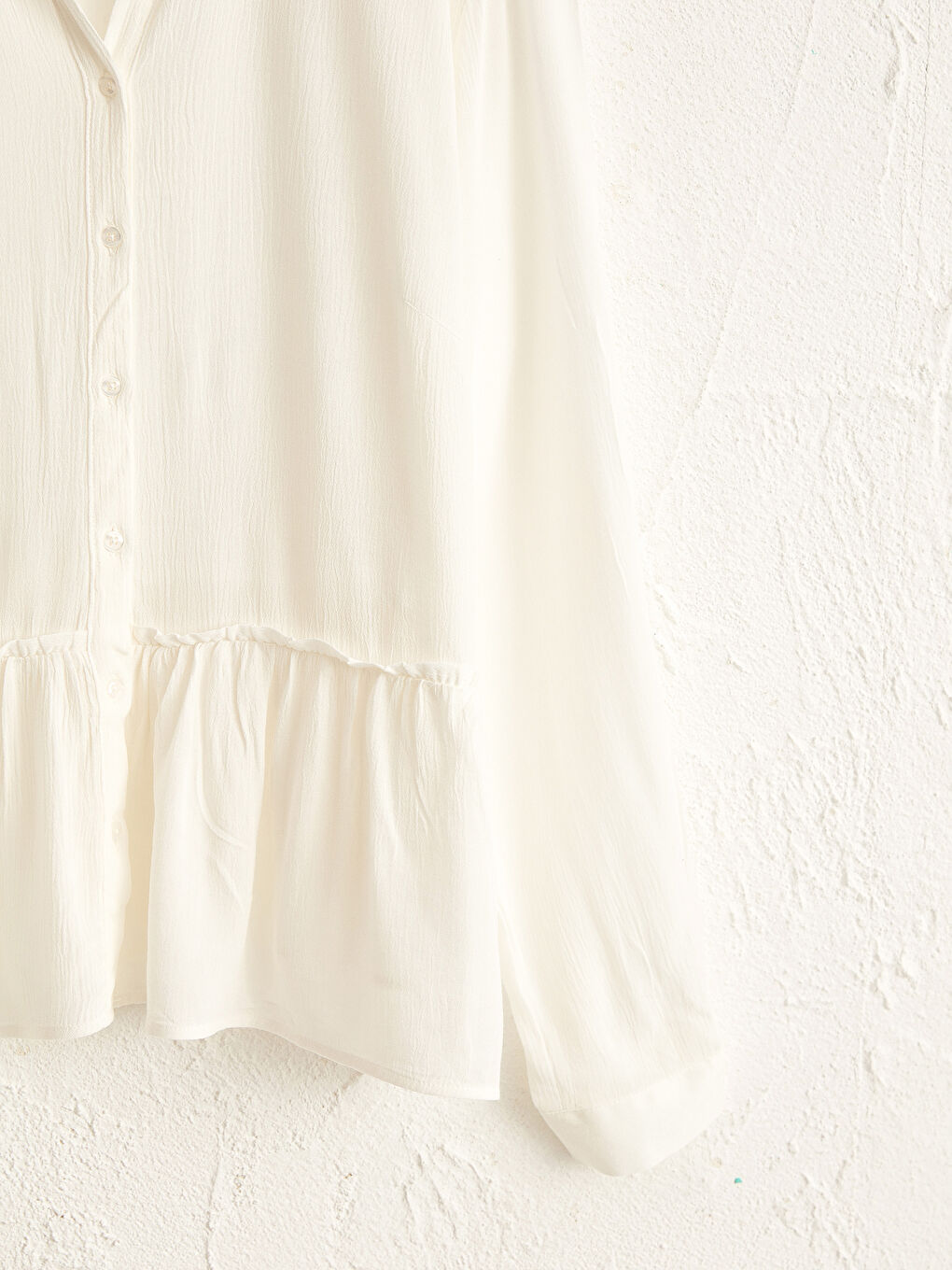 Ekru Uzun Kollu Viskon Kadın Düz Viskon Gömlek-5