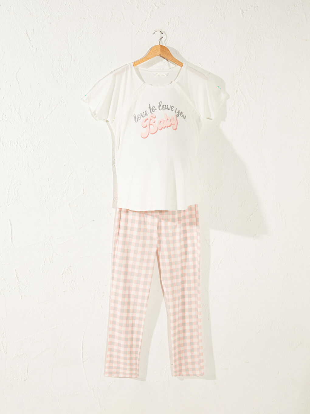 Pembe Bisiklet Yaka Kısa Kollu Kadın Pijama Takım