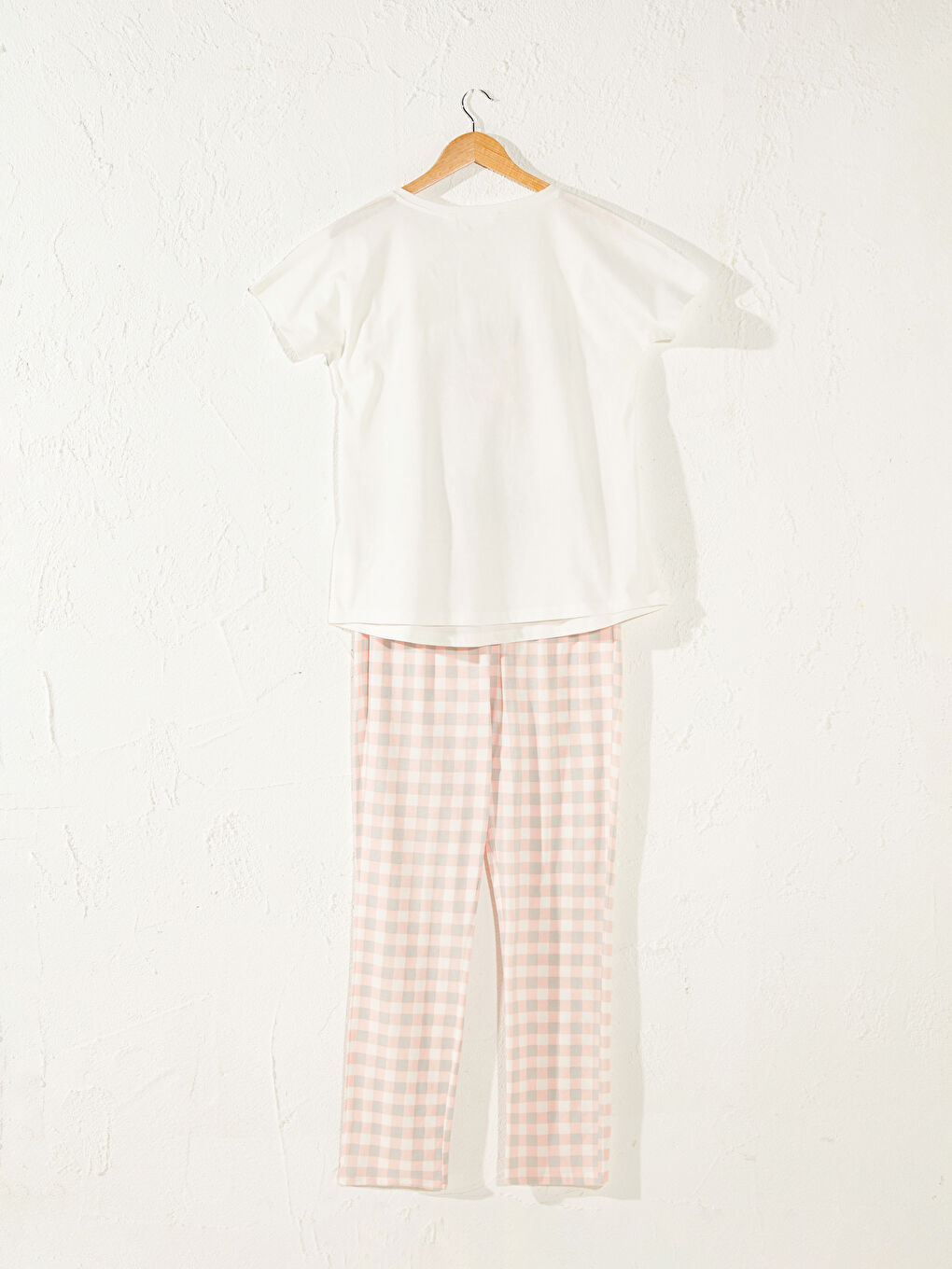 Pembe Bisiklet Yaka Kısa Kollu Kadın Pijama Takım-2