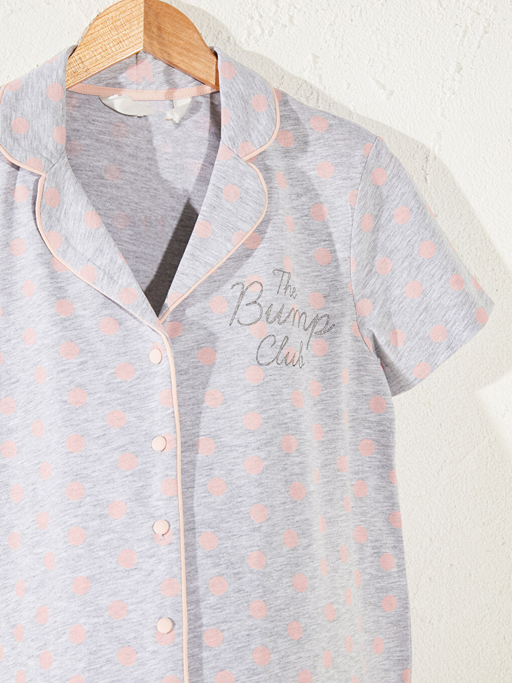 Gri Gömlek Yaka Puantiye Kısa Kollu Kadın Şortlu Pijama Takımı-1