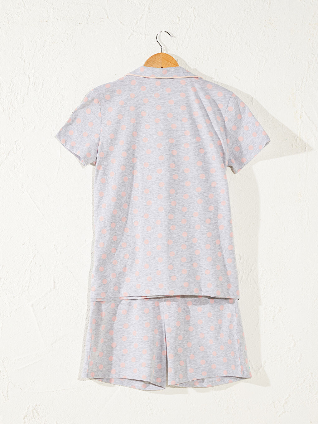 Gri Gömlek Yaka Puantiye Kısa Kollu Kadın Şortlu Pijama Takımı-2