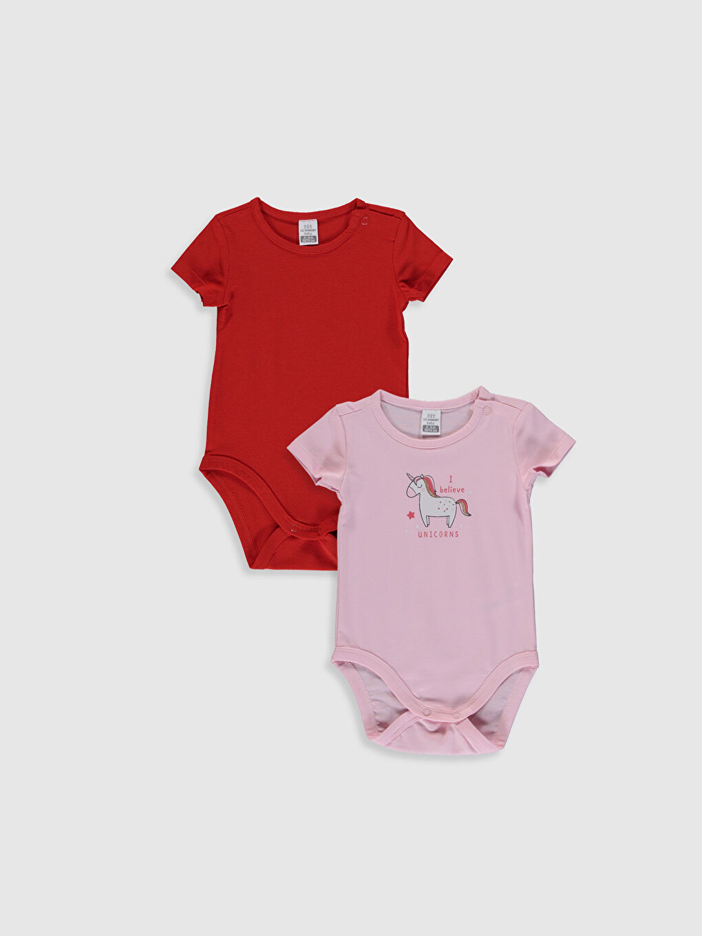 Pembe Bisiklet Yaka Kısa Kol Baskılı Kız Bebek Çıtçıtlı Body 2'li