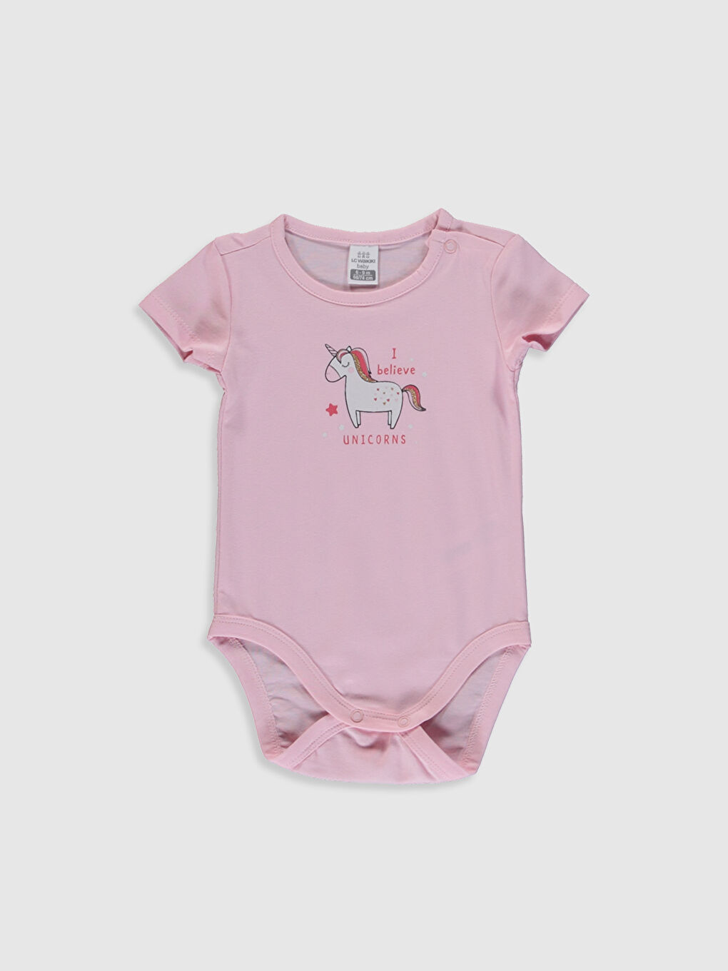 Pembe Bisiklet Yaka Kısa Kol Baskılı Kız Bebek Çıtçıtlı Body 2'li-2